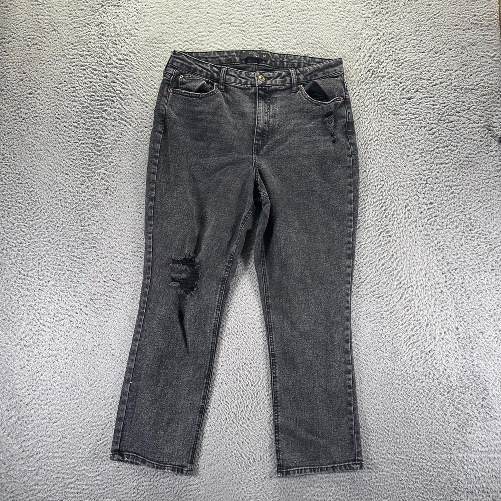 Stitch Star Jeans Women 14 Black Cotton Denim Straight Leg Slim Workwear Stretch